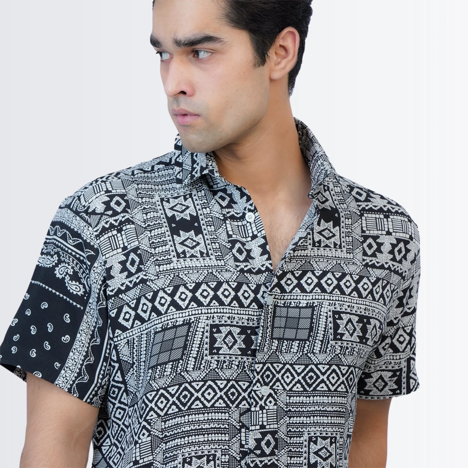 Black Geometric  Printed Shirt - Image 4