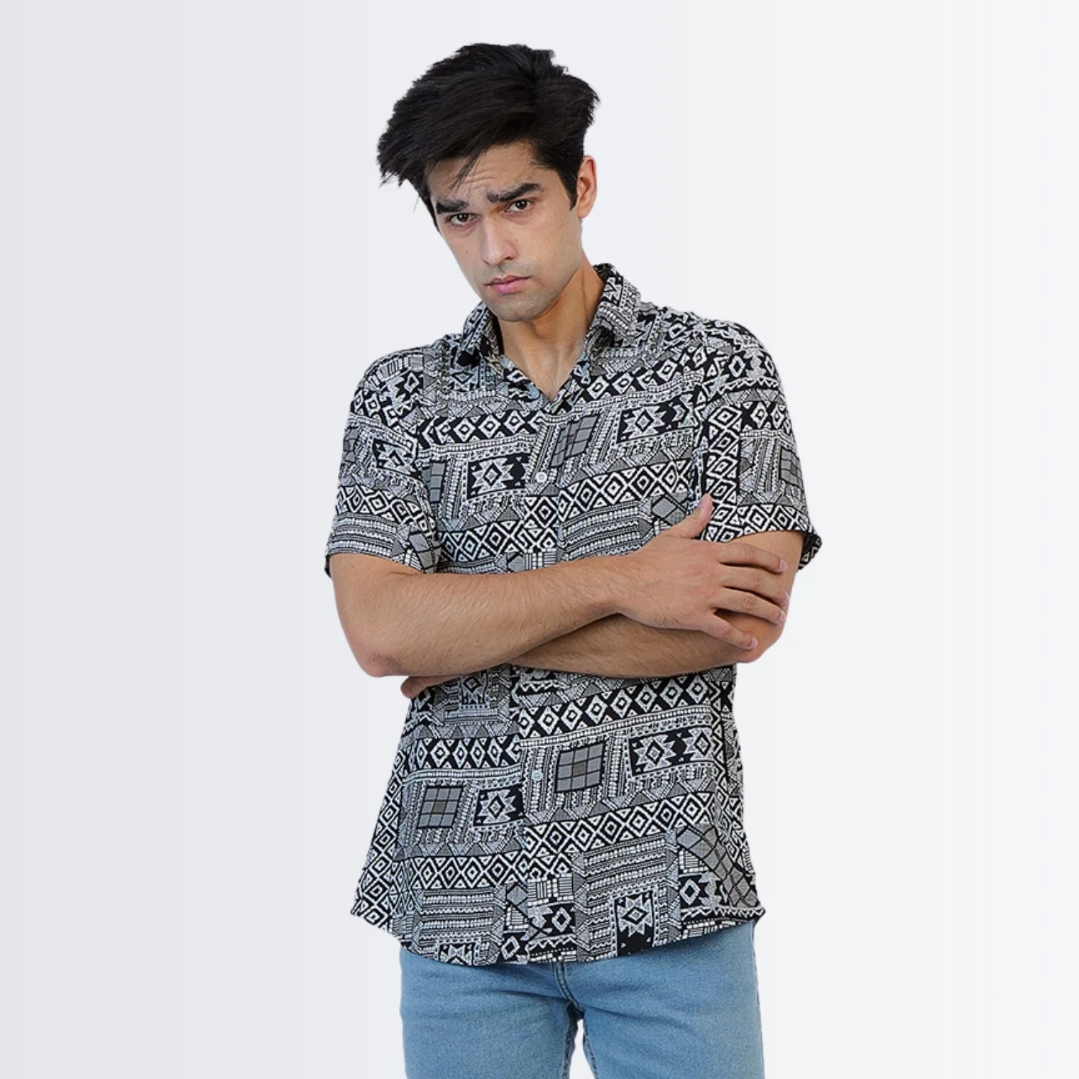 Black Ikat Printed Shirt - Image 3