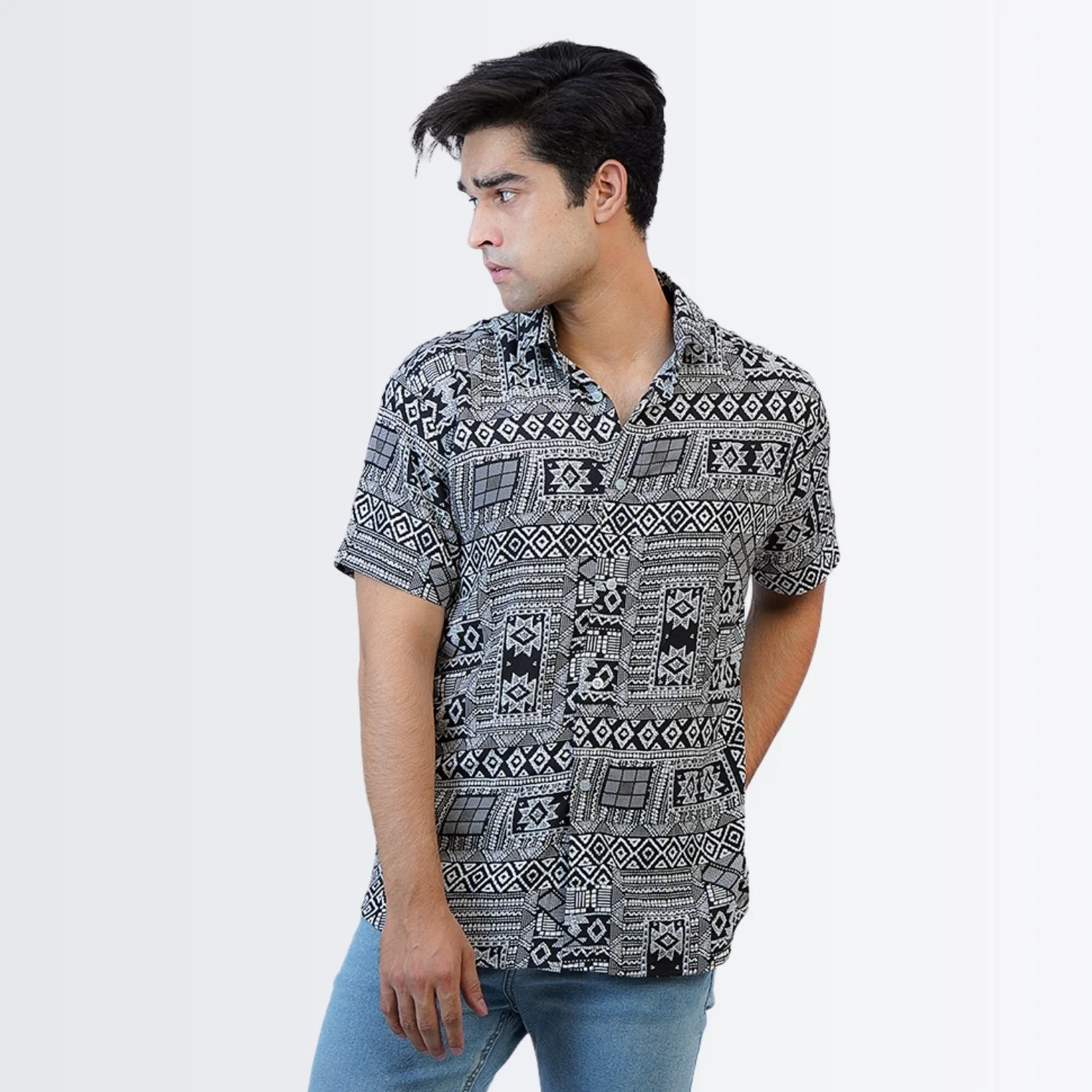 Black Ikat Printed Shirt - Image 4