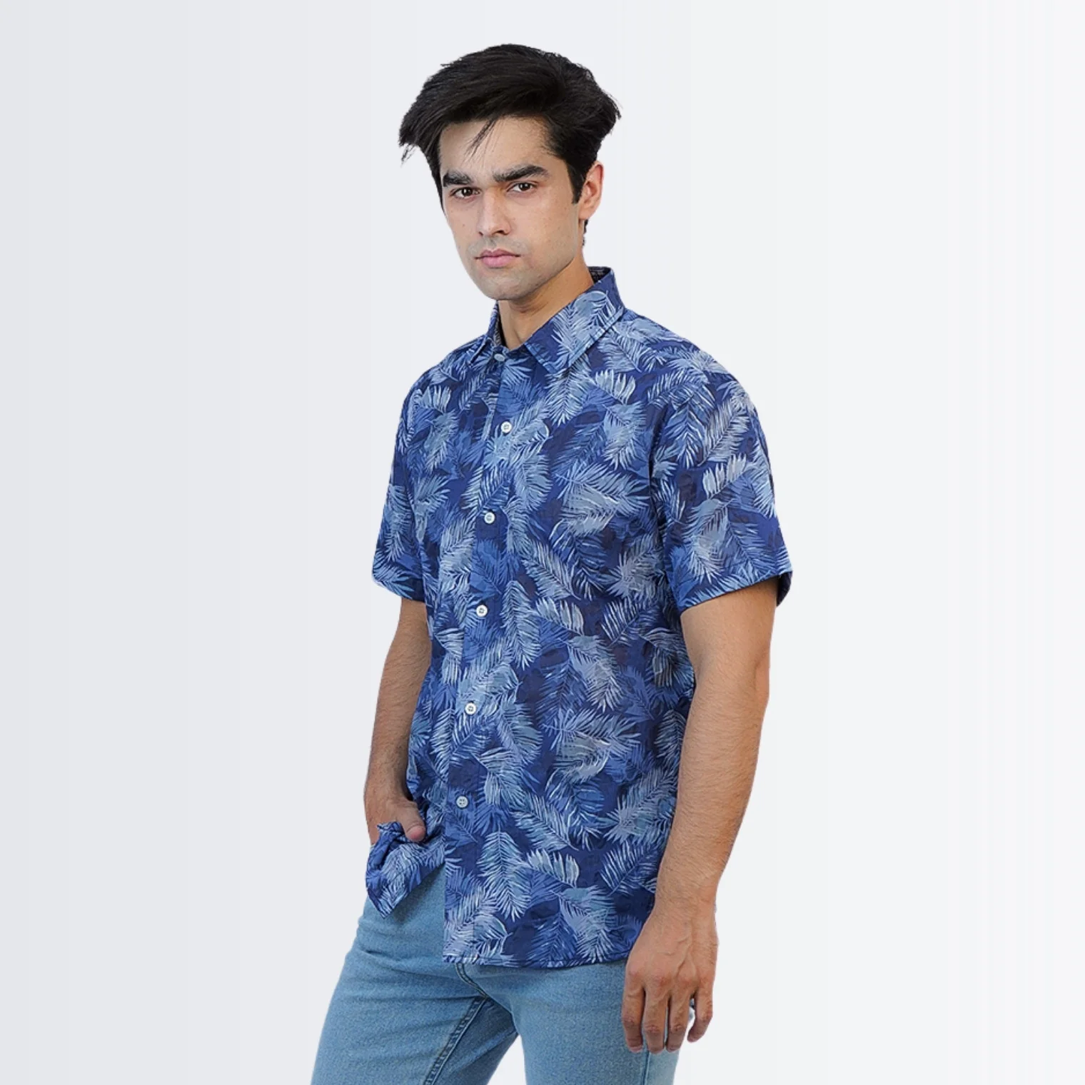 Blue leaves Printed Shirt - Image 3