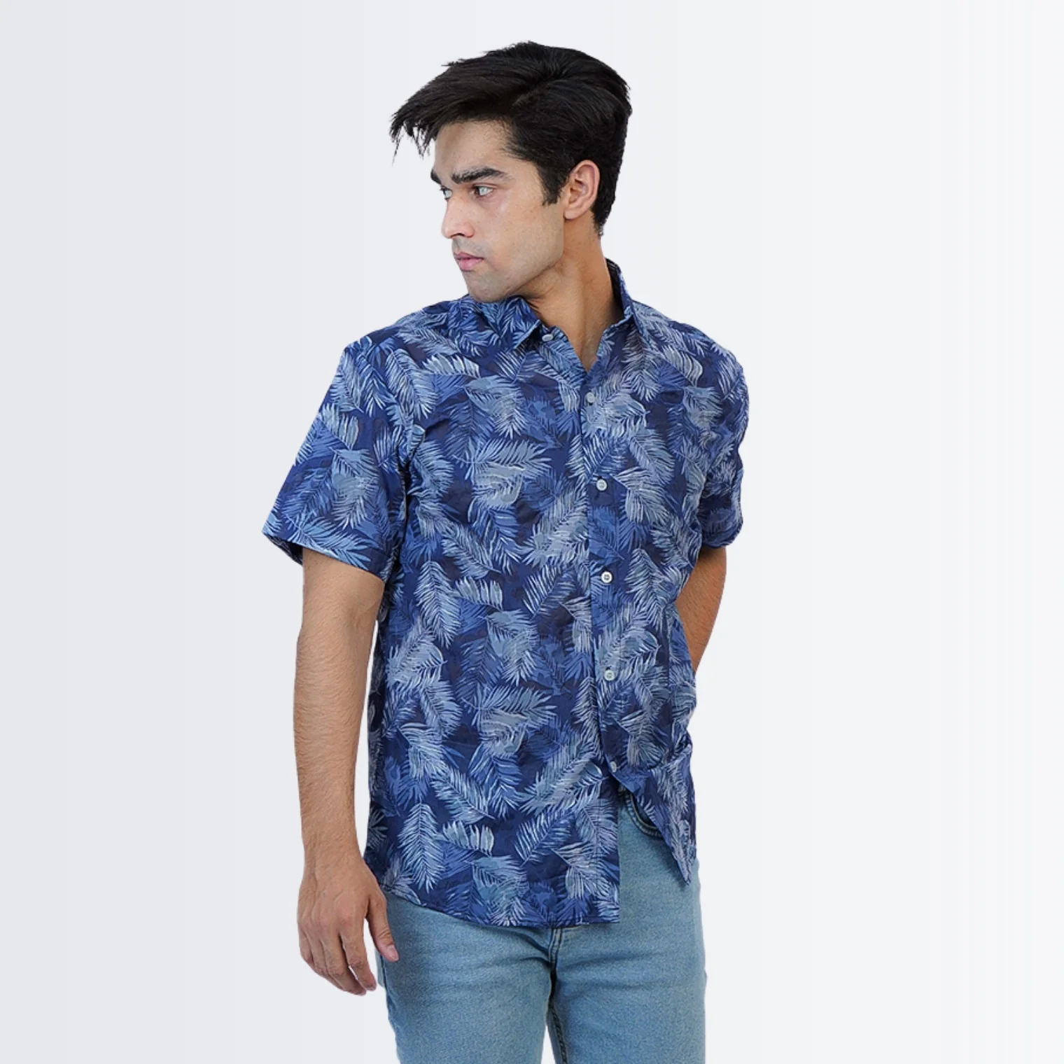 Blue leaves Printed Shirt - Image 4