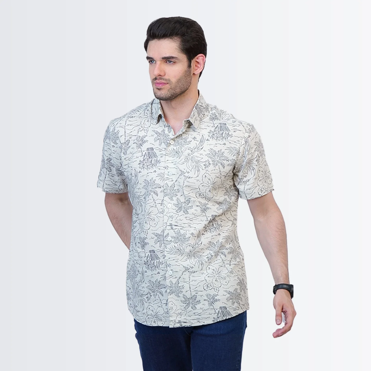 White Floral Printed Shirt - Image 3