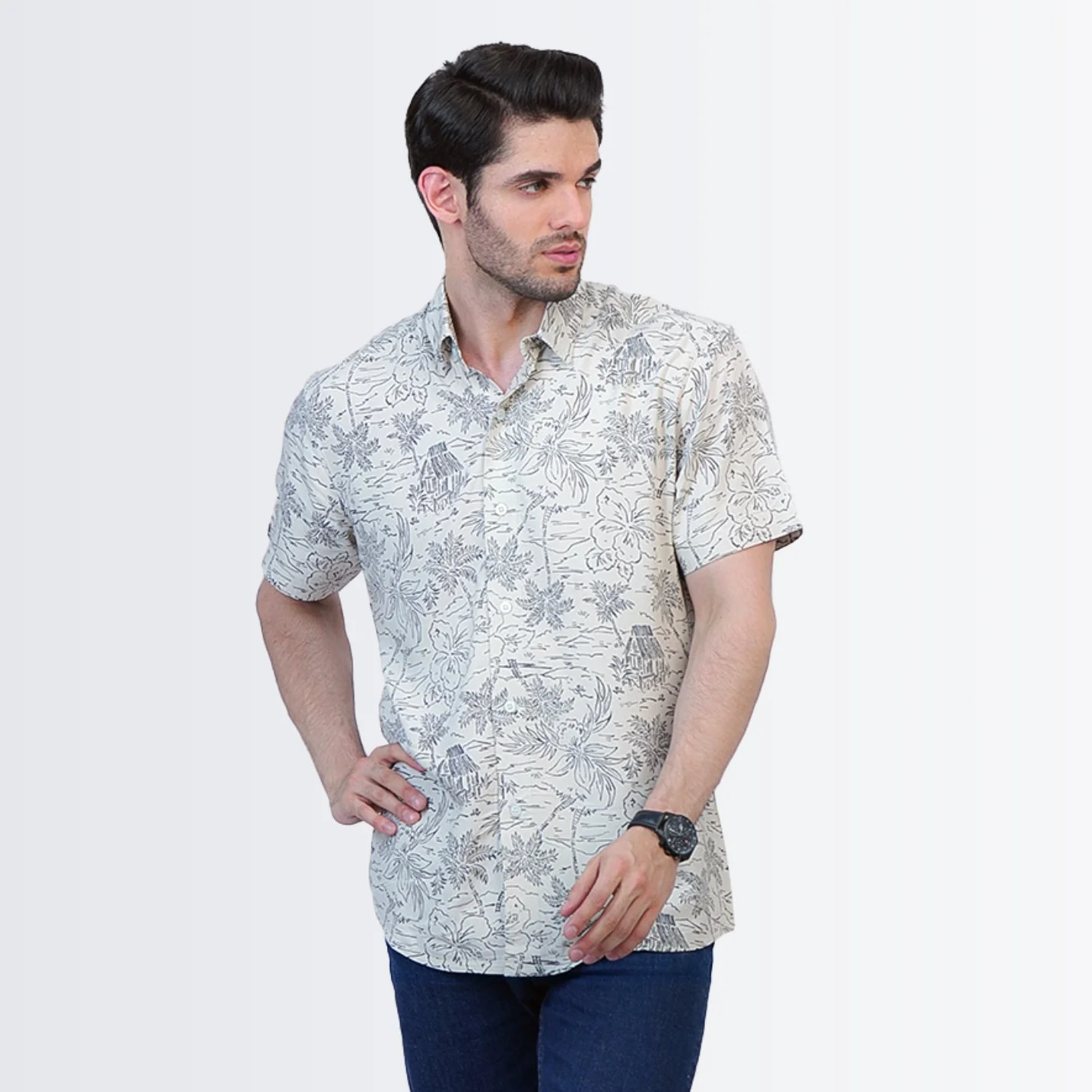 White Floral Printed Shirt - Image 4